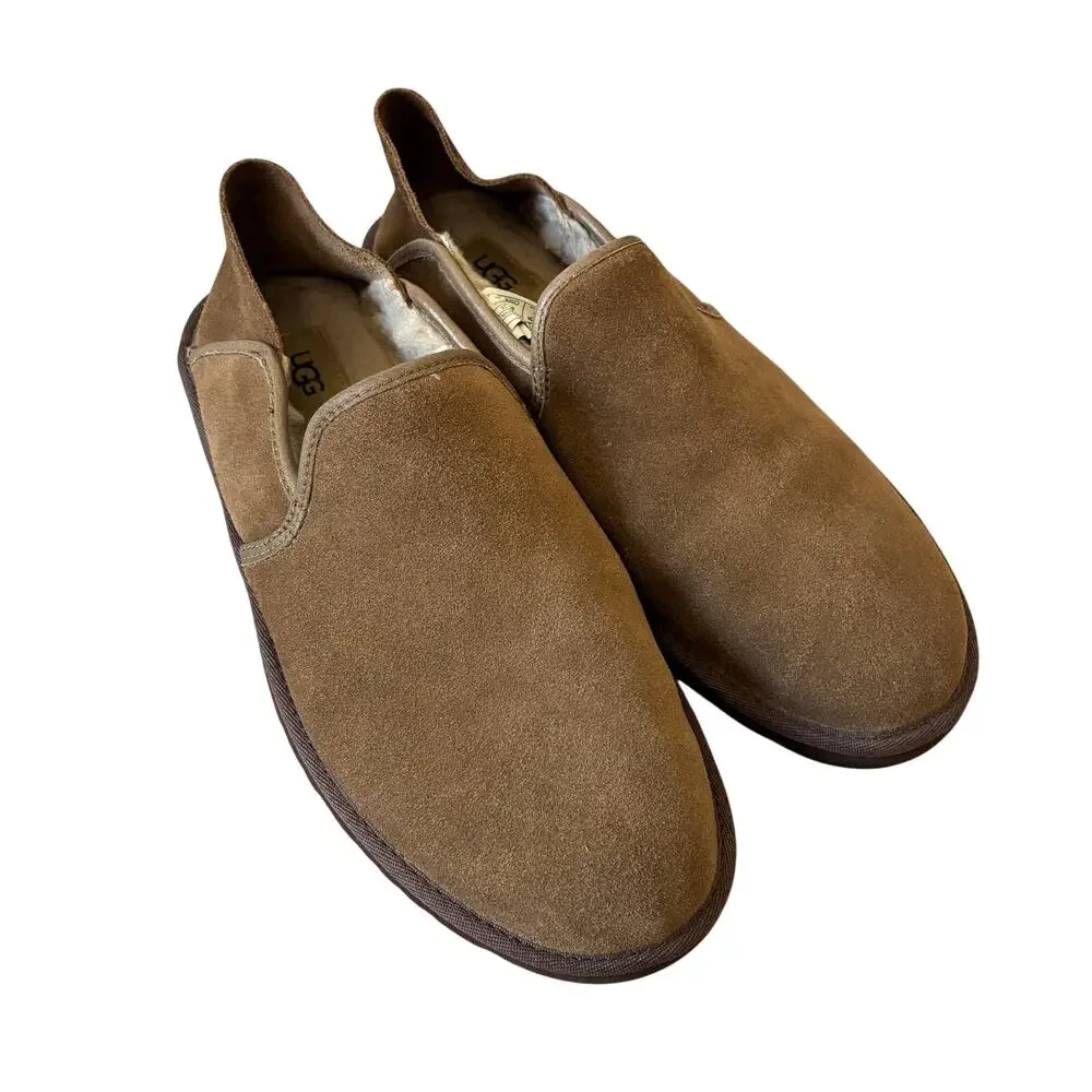 UGG Brown Suede Cooke Slip-On Shearling Lined Comfort Loafer Slippers Size 10